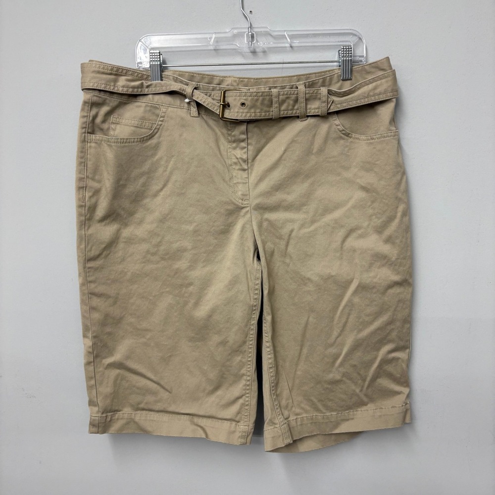 Tommy Hilfiger Womens Khaki Bermuda Shorts‎ Size 16 Belted Chino Cotton Stretch